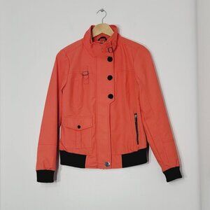 Schwiing Red Orange  Black Cotton Blend Snap  Zip Up Utility Jacket Size XS